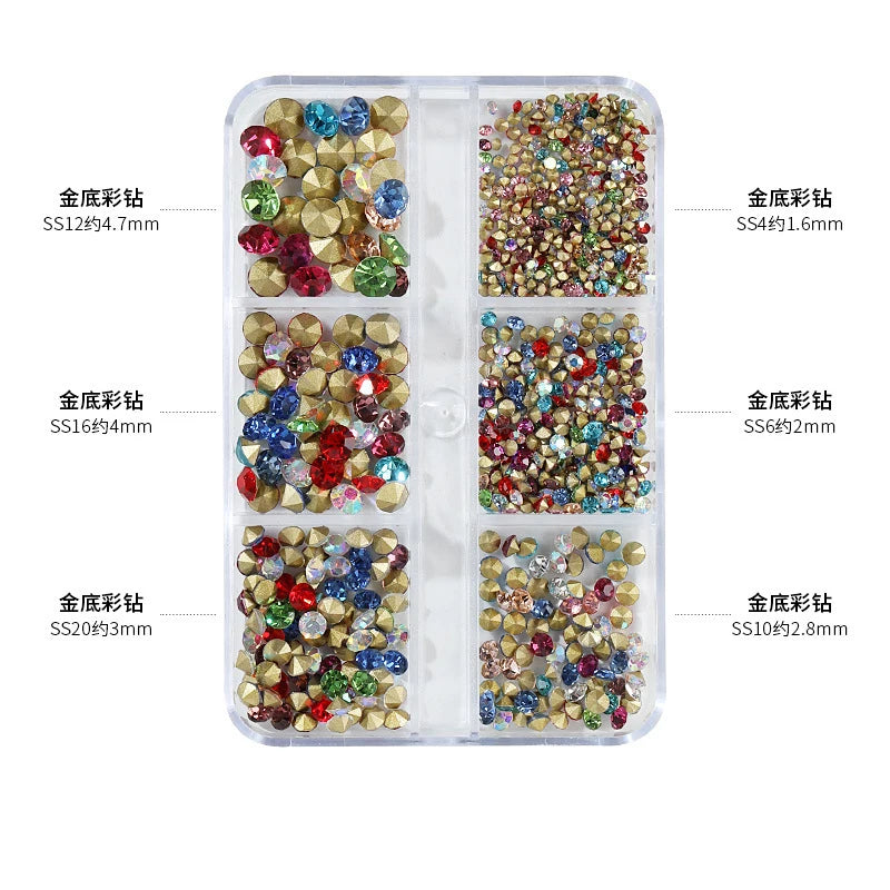 1000pcs Valentine's Day RED Rhinestone 12 Grid FlatBack Mixed-Size Nail Crystal DIY Non-Hotfix 3D Red Manicure Diamond ZB-2023