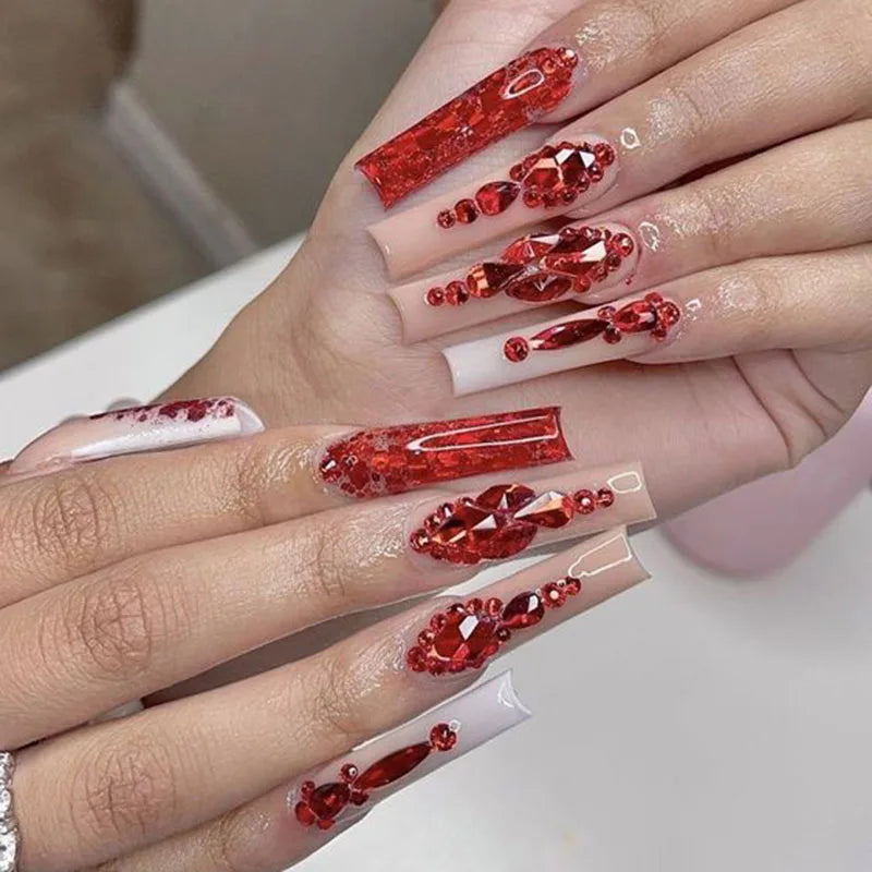 1000pcs Valentine's Day RED Rhinestone 12 Grid FlatBack Mixed-Size Nail Crystal DIY Non-Hotfix 3D Red Manicure Diamond ZB-2023