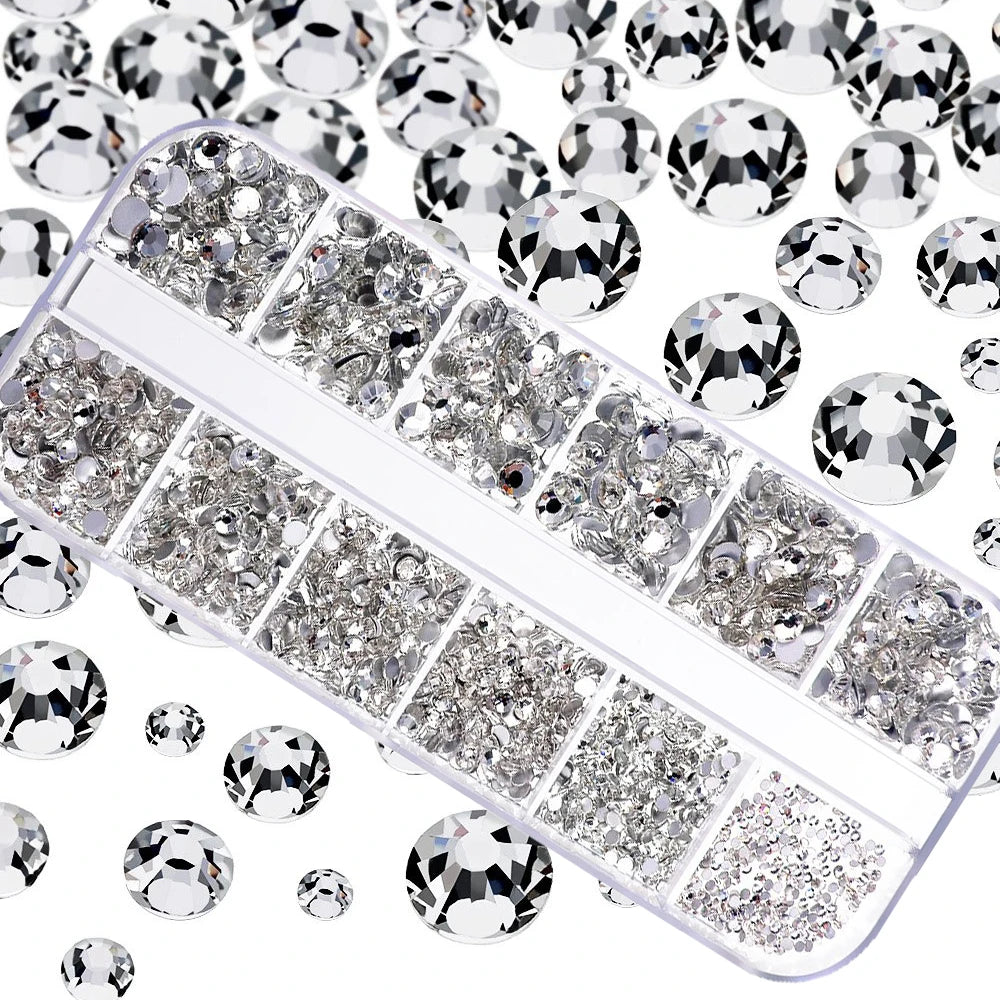 1000pcs Valentine's Day RED Rhinestone 12 Grid FlatBack Mixed-Size Nail Crystal DIY Non-Hotfix 3D Red Manicure Diamond ZB-2023