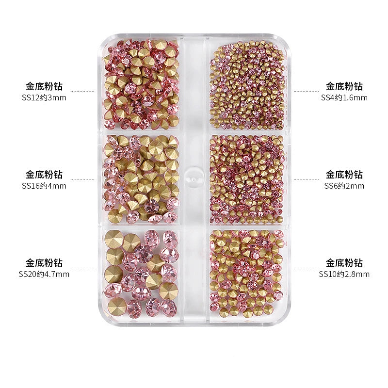 1000pcs Valentine's Day RED Rhinestone 12 Grid FlatBack Mixed-Size Nail Crystal DIY Non-Hotfix 3D Red Manicure Diamond ZB-2023